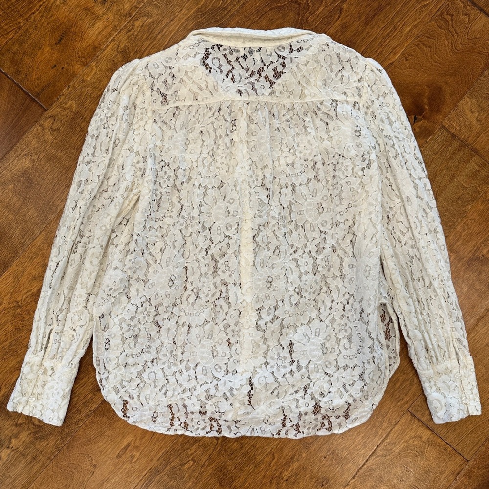 Anthropologie Calligraphie Lace Button Up Shirt Cream‎ Romantic Sheer Blouse M - Picture 3 of 12
